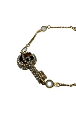 Gucci Double G Key Motif Interlocking G Rhinestone Gold Finish Brass Bracelet